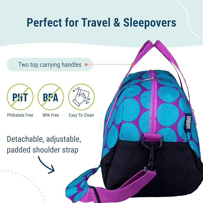 Wildkin Kids Overnighter Duffel Bag – Carry-On Size, Ideal for School & Sleepovers – Big Dot Aqua