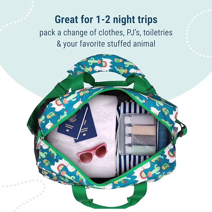 Wildkin Kids Overnighter Duffel Bag – Carry-On Size, Ideal for School & Sleepovers – Llamas and Cactus