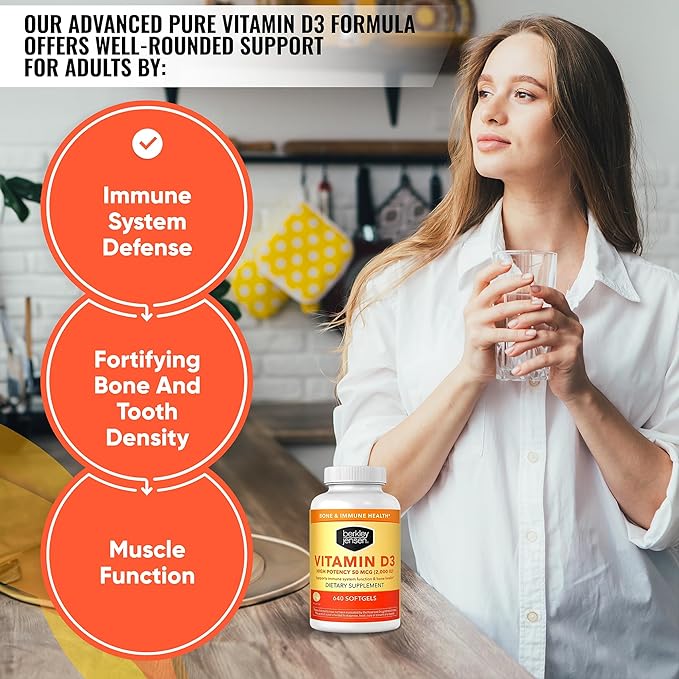 Berkley Jensen High Potency Vitamin D3 2000IU (50 mcg) (640 Softgels), Dietary Supplement for Teeth, Muscle, Immune Function, and Bone Health, for Men and Women, Made in USA, 640 Day Supply