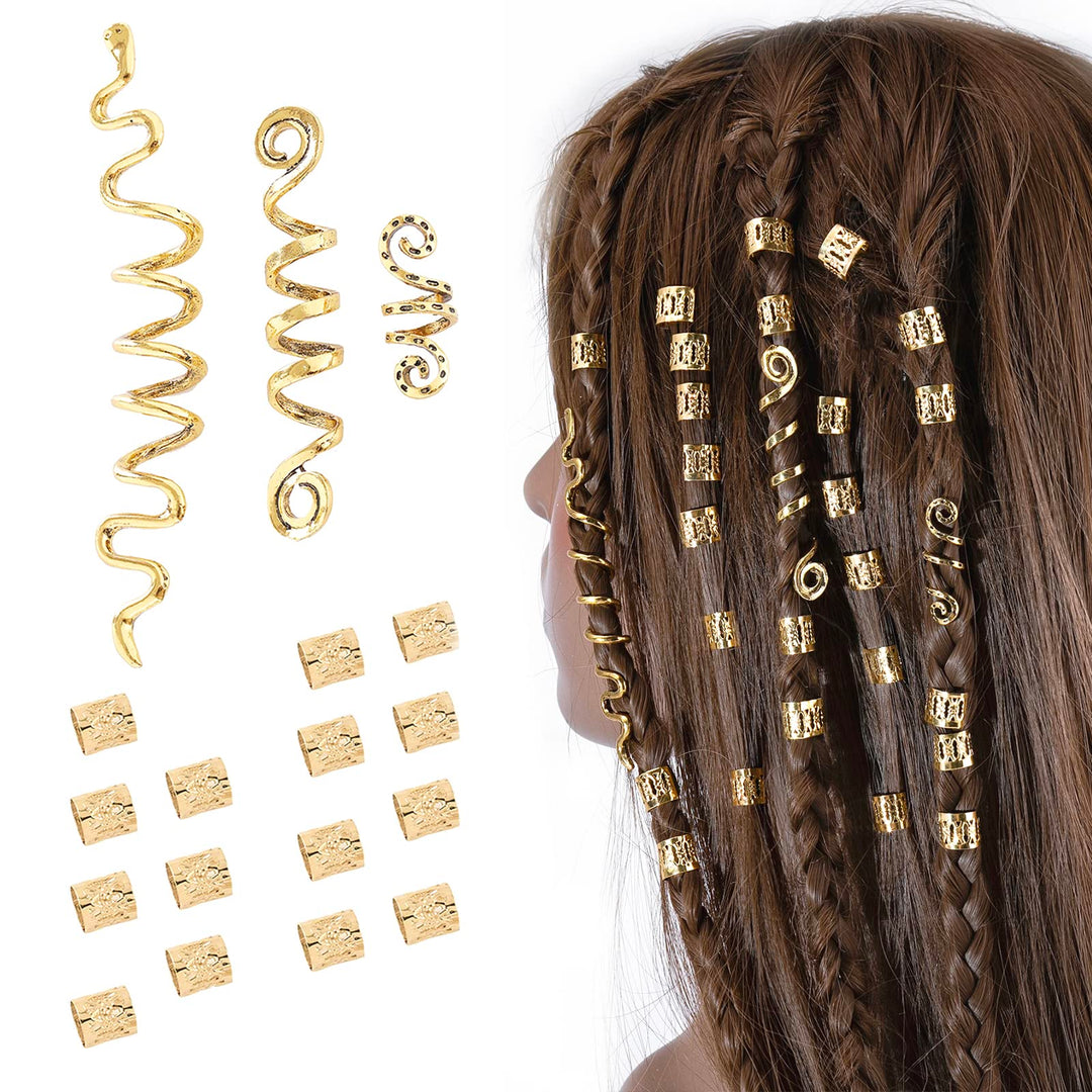 FRDTLUTHW 18Pcs Hair Accessories Loc Hair Jewelry for Women Braids, Dreadlock Beads Metal Hair Clips Decoration Gold(Multiple St