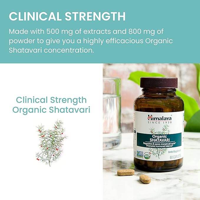 Himalaya Organic Shatavari for PMS, Menstrual Cramp Relief, Menopause Support, and Women's Health, 1,300 mg, 60 Caplets, 2 Month Supply, 2 Pack