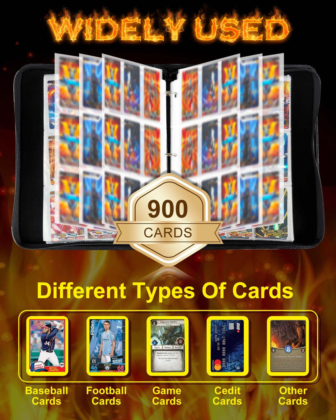 Card Binder 9 Pocket Holder 900 Cards Compatible with Game Cards, 3 Ring Trading Card Binder Album Case Book Storage TCG, CCG, MTG, YuGiOh, Baseball Cards, Gifts For Boys And Girls Ages 6-14