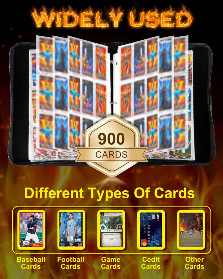 Card Binder 9 Pocket Holder 900 Cards Compatible with Game Cards, 3 Ring Trading Card Binder Album Case Book Storage TCG, CCG, MTG, YuGiOh, Baseball Cards, Gifts For Boys And Girls Ages 6-14