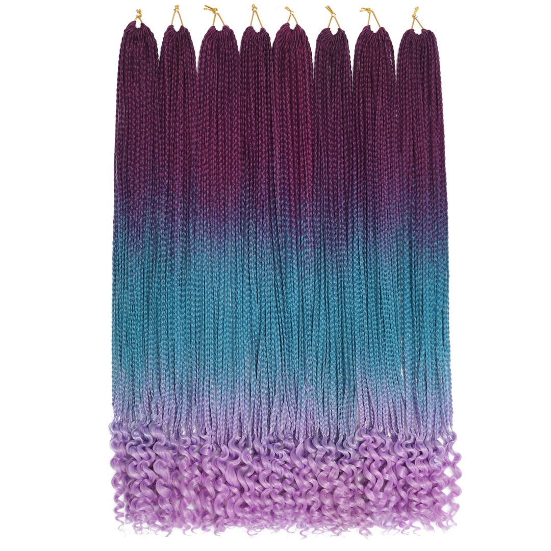 8 Packs 30 Inch Crochet Box Braids Hair With Curly Ends Purple/Lake Blue/Light Purple Pre Looped Crochet Braids Box Braids Croch