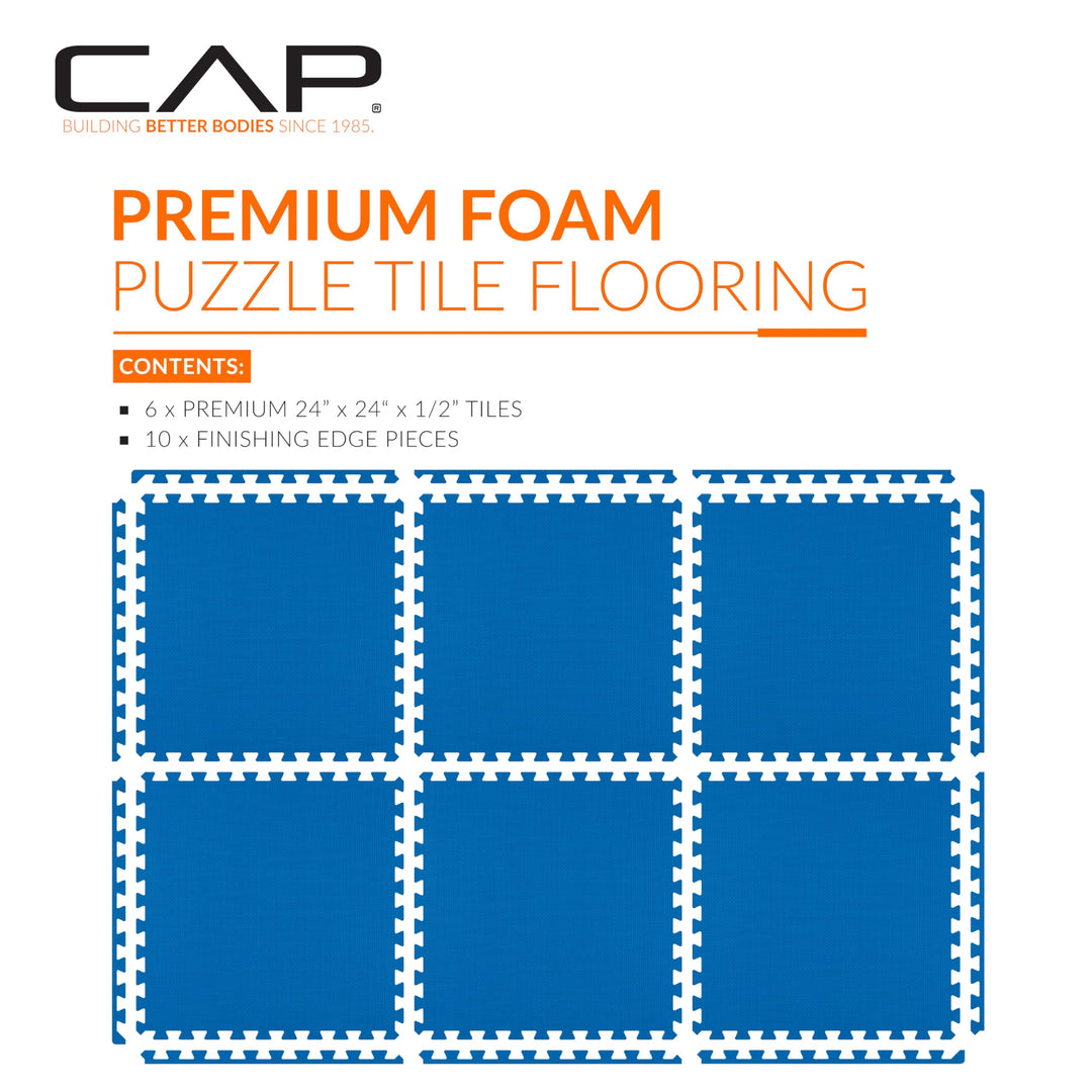 CAP Barbell 1/2-Inch Interlocking EVA Foam Exercise Puzzle Mats - 1 Pack | 24" x 24" x 1/2" | T Pattern - Blue