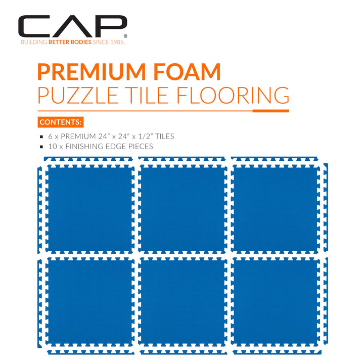 CAP Barbell 1/2-Inch Interlocking EVA Foam Exercise Puzzle Mats - 1 Pack | 24" x 24" x 1/2" | T Pattern - Blue