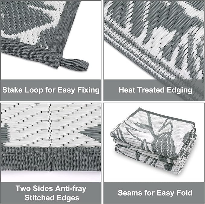 Anidaroel Outdoor Rugs 5x8ft for Patios Clearance Waterproof, Reversible Tropical Plastic Straw Camping Mat Outside Rug, Large Outdoor Area Rug for RV, Porch, Deck, Balcony, Picnic(5'x8')