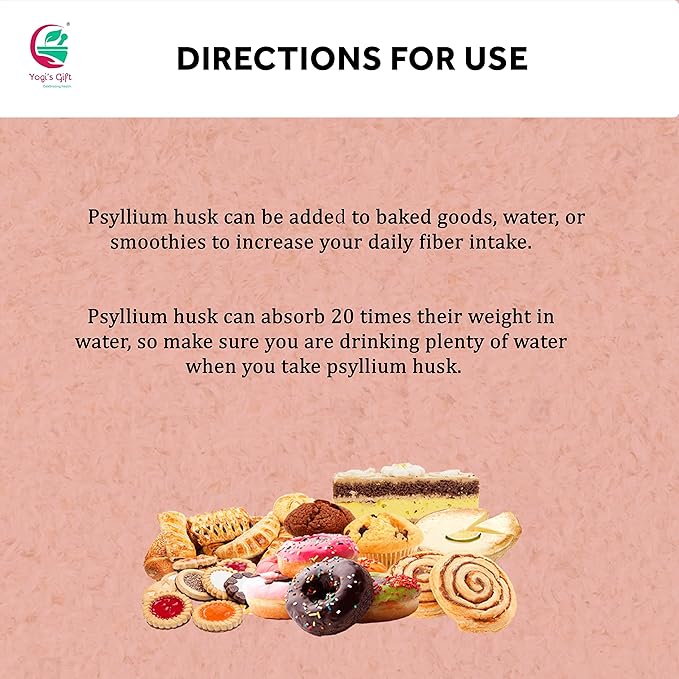 Psyllium Husk Whole 2 Lb | 98% Purity | Use in Smoothies, Cooking and Baking | Unflavored, Fine Ground, 100% Natural, Non GMO | by Yogi's Gift®