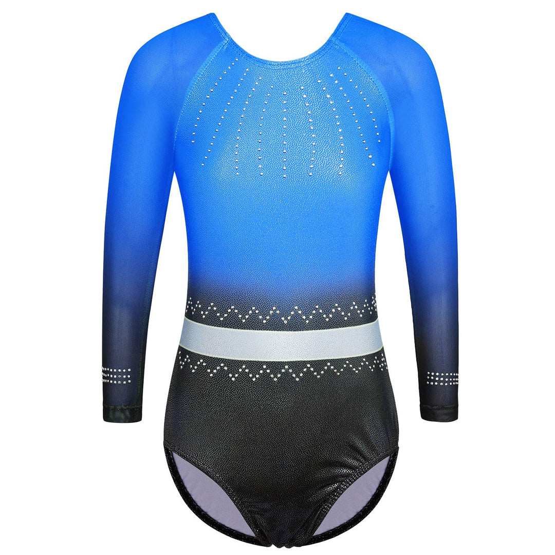 BAOHULU Gymnastics Leotard for Girls Mesh Sleeves Shiny Practice Dance Outfit B326_BlackBlue_5A