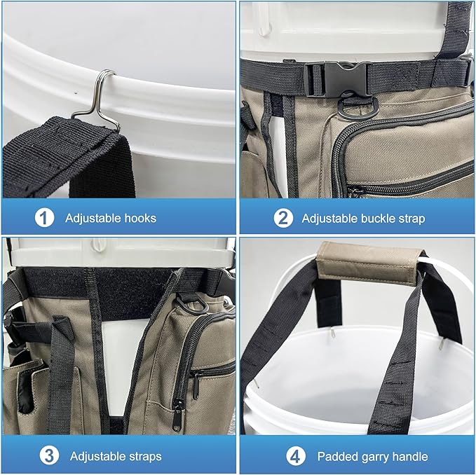 Fishing Bucket Organizer with Bucket Cover, Ice Fishing Tackle Bag with Rod & Plier Holder, Multi-Pockets for 5 Gallon Bucket Fishing Gear & Accessories