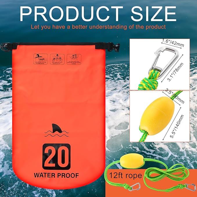 4 Set 2 in 1 Sand Anchor and Buoy Kit Floating Bag Kayak Anchor Waterproof Dry Bag for Lake Beach Boats Watercrafts Hiking Camping Water Sports Surfing Tubing Kayaking(Orange)