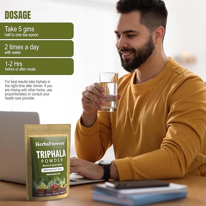 Triphala Churna Powder Traditional Ayurvedic Formulation Supports Detoxification and Rejuvenation Non GMO, Vegan 454 GMS