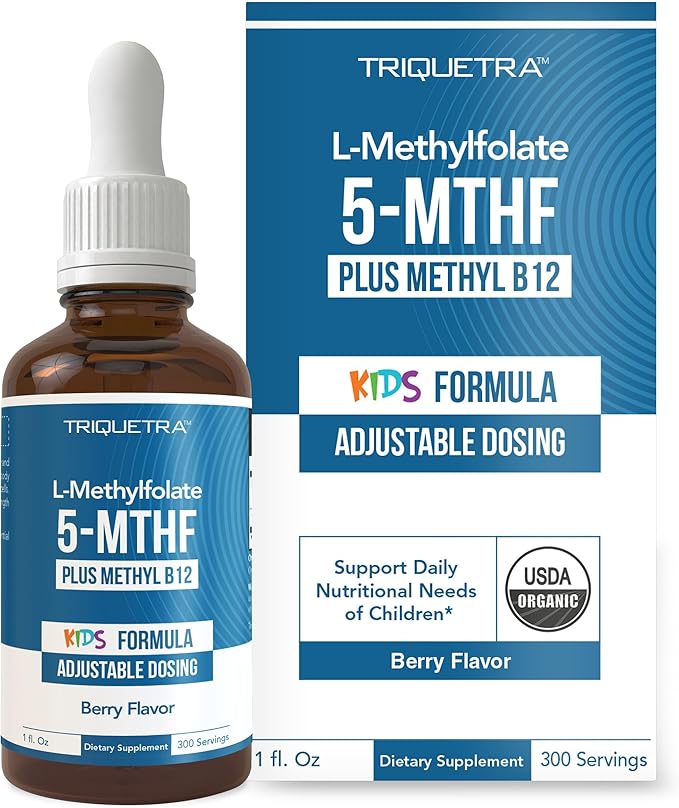 Organic Kids Methylfolate + Methyl B12 Cofactor - Organic Berry Flavor, Sublingual Form - 5-MTHF Form, Superior Form of Folate - Adjustable Dosing for All Ages - Mood, Behavior, Cognition - 1 oz.