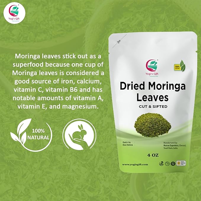 Moringa Leaves Loose 4 oz | Make tea, Springle on salad, Ground and use it | 100% natural Moringa leaf only no stems | te de moringa | by Yogi's Gift®