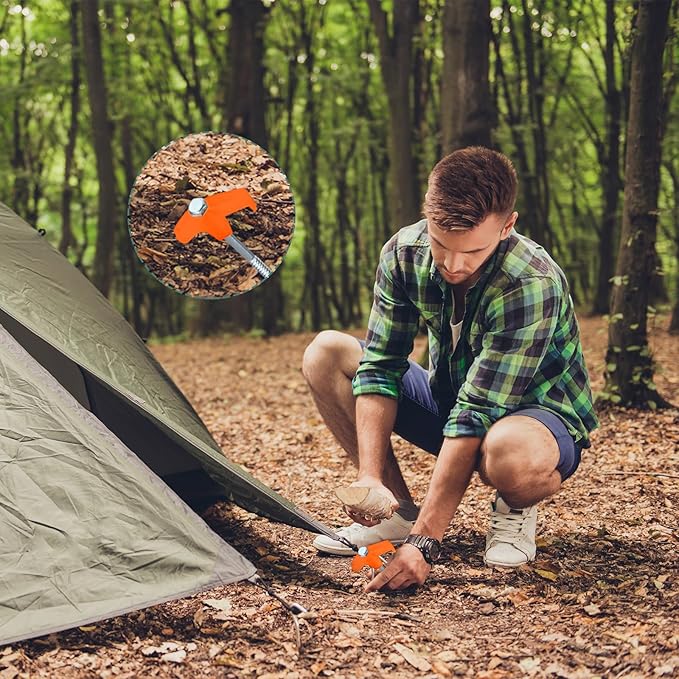 Hicarer 12 Inch Tent Stakes Screw in Camping Stakes Heavy Duty Metal Stake Ground Anchor Peg Threaded Tent Spikes with Hex Head Driver for Camping Garden Inflatable