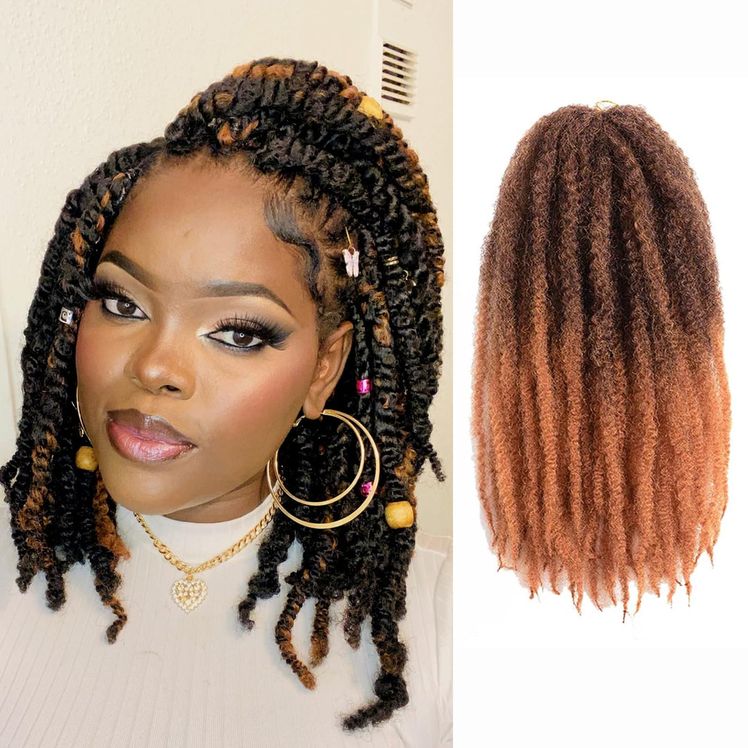 Toyotress Marley Hair Crochet Braids - 14 Inch 6 Packs T30 Ombre Brown, Afro Kinky Curly Marley Twist Braids Synthetic Twist Cro