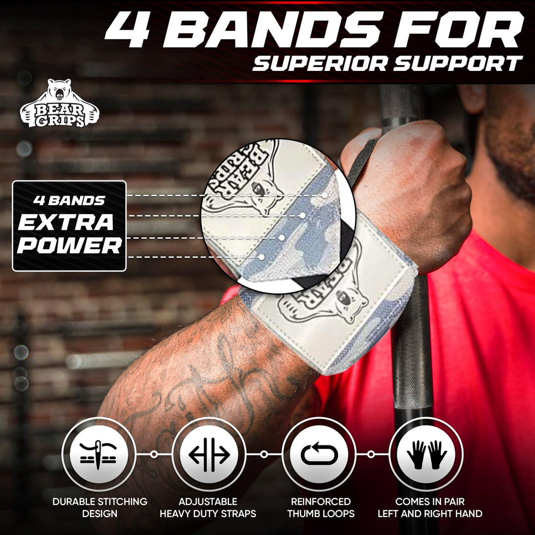 Bear Grips Wrist Wraps for Weightlifting | Weight Lifting Wrist Straps for Weightlifting | Extra Strength Gym Wrist Wraps | Two Wrist Wrap Per Pack | 12” & 18” | Lifting Wrist Wraps for Men & Women
