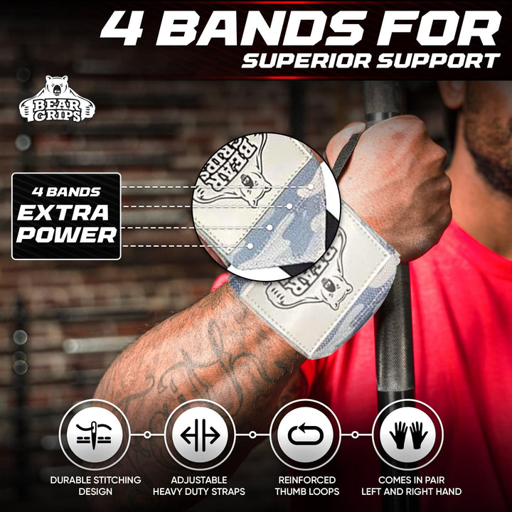 Bear Grips Wrist Wraps for Weightlifting | Weight Lifting Wrist Straps for Weightlifting | Extra Strength Gym Wrist Wraps | Two Wrist Wrap Per Pack | 12” & 18” | Lifting Wrist Wraps for Men & Women