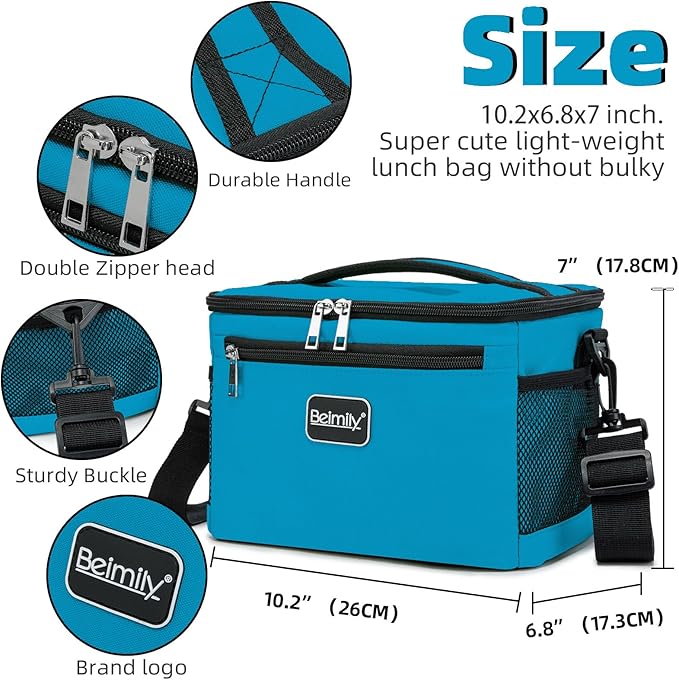 BEIMILY Lunch Box for Men/Women,Small Insulated Lunch Bag,Reusable LunchBox for work Picnic Beach,Leakproof Soft Cooler Tote Bag Organizer with Adjustable Shoulder Strap for Adults (Gray Blue)