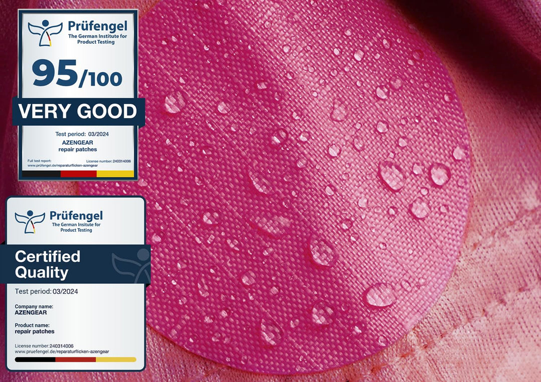 aZengear Repair Patches for Down Jackets - Waterproof, Pre-Cut, Self-Adhesive, Tear-Cold-Heat-Resistant Nylon Polyester Fabric to Fix Puffer Coats, Gear, Tents (11 Pieces, Dark Pink)