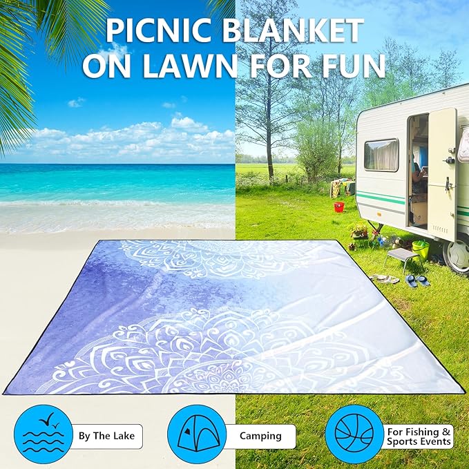 AISPARKY Beach Blanket Waterproof Sandproof, Oversized Large Beach Mat 79" X 83"/120"x108" for 1-8 Adults, Quick Drying&Compact&Lightweight, Picnic Mat Vacation Essentials for Beach Camping Travel