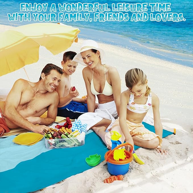 Beach Blanket Waterproof Sandproof 1-7 Adult Oversized 78 '' × 81 '' Lightweight Durable Compact Sand Free Beach Mat for Travel Camping Hiking Picnic Blanket