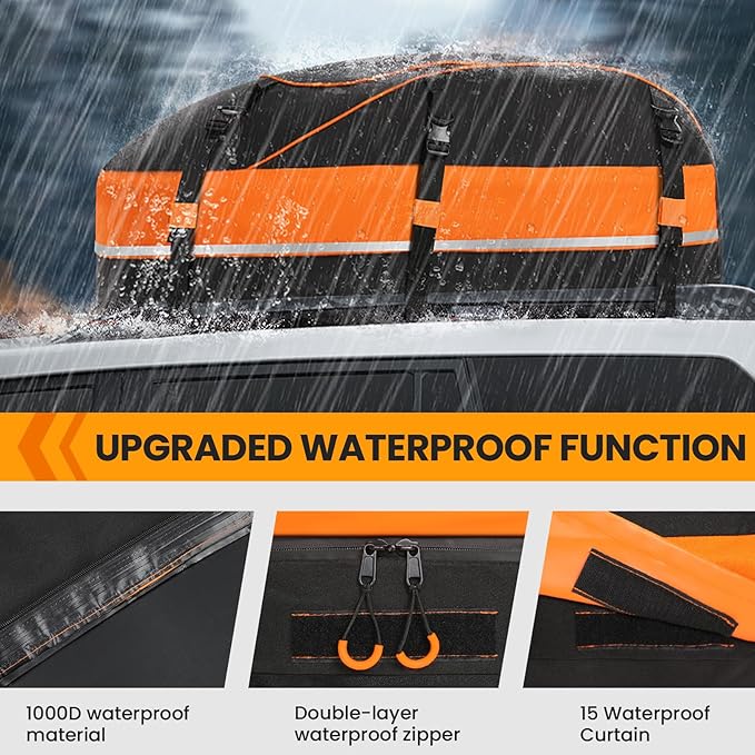 Sailnovo Rooftop Cargo Carrier Waterproof 20 Cubic Feet Car Roof Rack Cargo Carrier Roof Cargo Bag for All Cars with/Without Rack, Includes Anti-Slip Mat, 6 Door Hooks & Waterproof Curtain