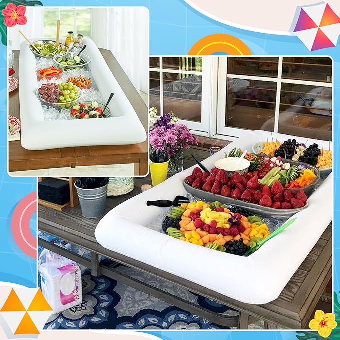 3PCS Inflatable Serving Bar Salad Ice Tray Food Drink Containers - BBQ Picnic Pool Party Supplies Buffet Luau Cooler,with a Drain Plug