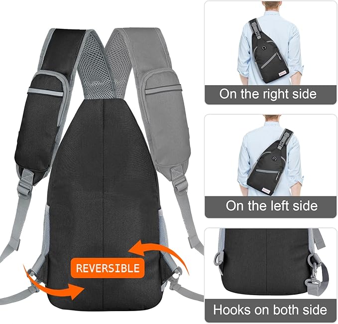 ZOMAKE Sling Bag for Women Men, Small Crossbody Sling Backpack, Mini Water Resistant Shoulder Daypack for Travel, Anti Thief Chest Bag for Hiking, Sports,Black(new)