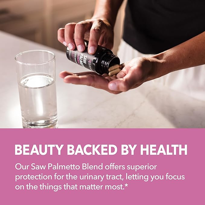 Saw Palmetto for Women with Biotin 5000mcg - Powerful DHT Blocker to Support Hair, Skin, and Nail Health - 120 Count - Vegan, Non-GMO Vitamin for Stronger, Fuller Looking Locks - 2 Month Supply