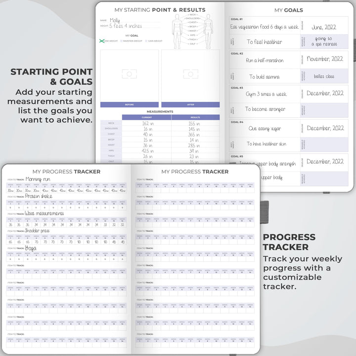 Clever Fox Fitness & Food Journal – Nutrition & Workout Planner for Women & Men – Diet & Gym Exercise Log Book with Calendars, Diet & Training Trackers - Undated, A5 Size, Hardcover (Grey)
