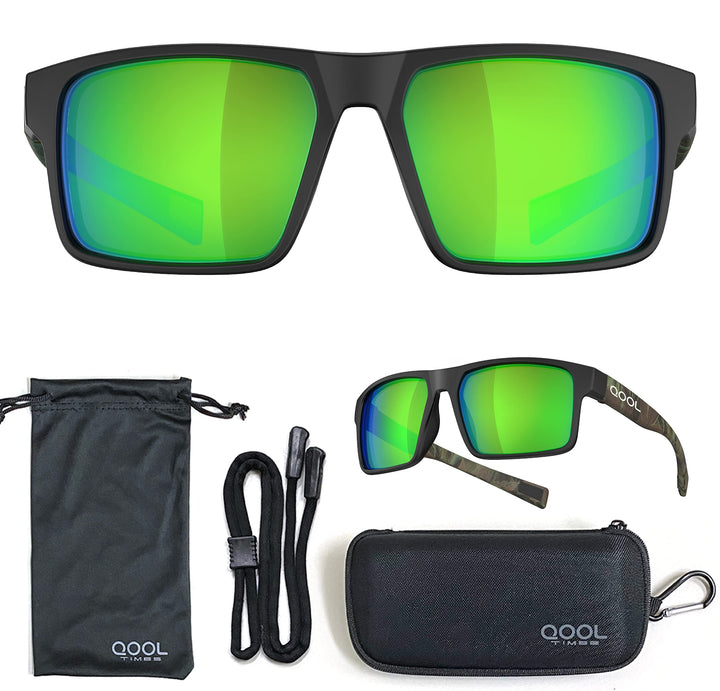 QOOL TIMES Living out your F1A Square Polarized green Sunglasses Men Women Fishing Running Driving