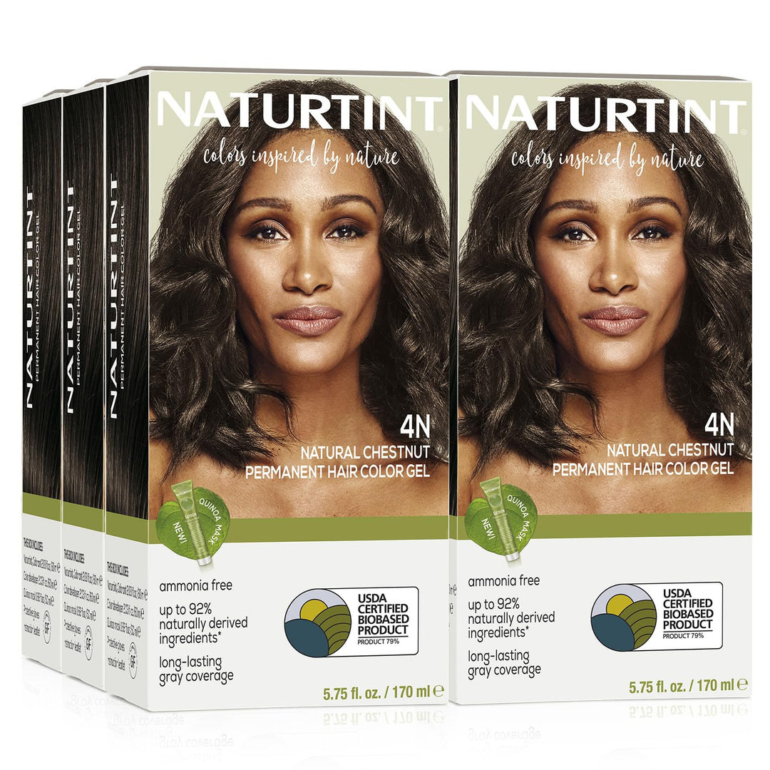 Naturtint Permanent Hair Color 4N Natural Chestnut (Pack Of 6), Ammonia Free, Vegan, Cruelty Free, Up To 100% Gray Coverage, Lon