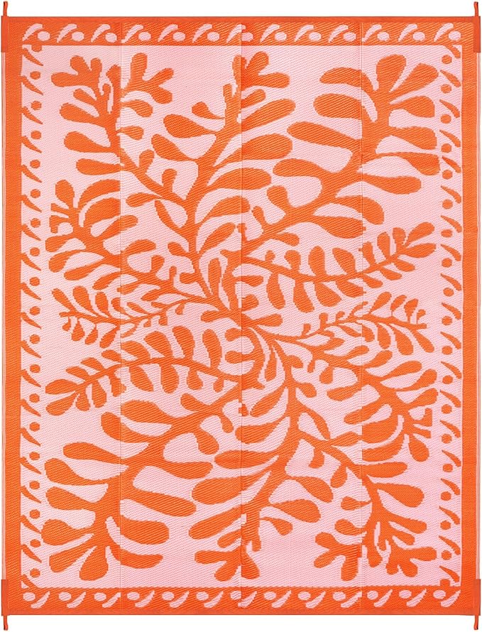 Anidaroel 8x10 Outdoor Rug for Patios Clearance, Waterproof Camping Rug for Outside RV, Reversible Plastic Straw Outside Rugs, Large Outdoor Area Rug for Garden, Camper, Pool Deck(Orange,8’x10’)
