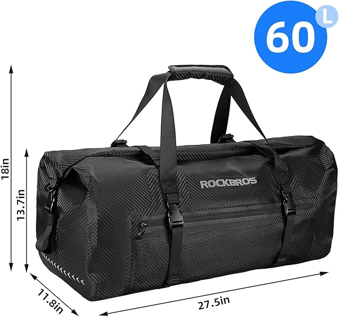 ROCKBROS Waterproof Duffel Bag 20-60L Motorcycle Travel Dry Duffel Bag for Motorcycling Boating Kayaking Camping Fishing Outdoor Adventure for Men Women