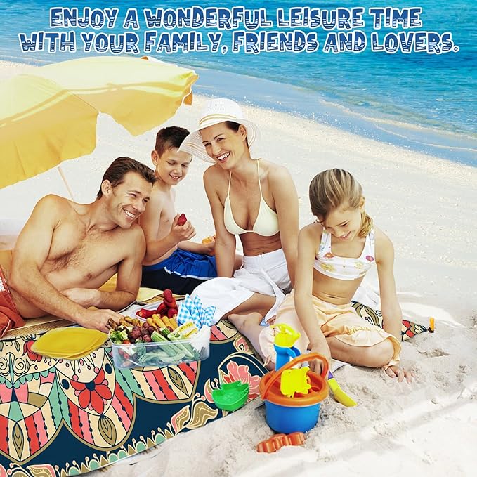 Beach Blanket Waterproof Sandproof 1-7 Adult Oversized 78 '' × 81 '' Lightweight Durable Compact Sand Free Beach Mat for Travel Camping Hiking Picnic Blanket Extra Large