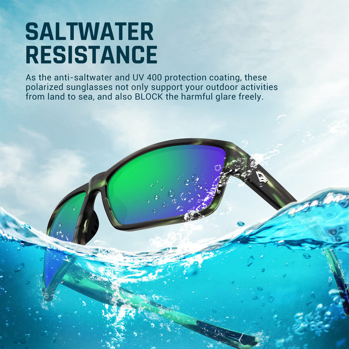 TOREGE Polarized Sunglasses Womens and Men, Oversized Designer Sunglasses UV Protection for Baseball Golf Fishing Boating Vacation Honeymoon TR26 (Matte Wetland Camouflage & Tsavorite-Green)