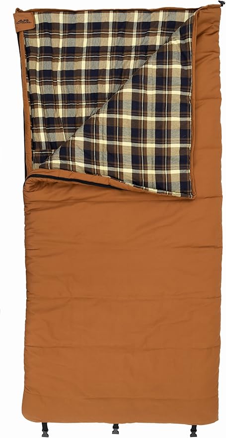 ALPS OutdoorZ Redwood -10° Sleeping Bag, Plaid Flannel Lined, Cotton Canvas