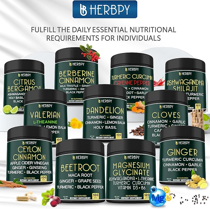 6in1 Restful Day and Night Supplement with Magnesium Glycinate, Vitamin D3, B6, L-Theanine, Ashwagandha and Turmeric Root - Brain, Heart and Digestive Health Support - 120 Vegan Capsules