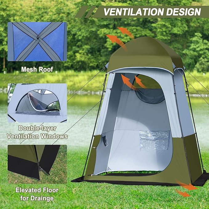 Camping Shower Tent, Oversize Pop Up Changing Tent, Portable Outdoor Bathroom Toilet Tent with Floor, Easy Set Up Privacy Shelter for Dressing, Hiking, Fishing, UPF50+