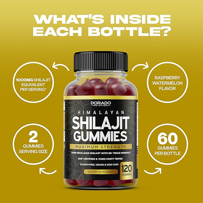 Shilajit Gummies (Pure Himalayan Shilajit for Men & Women Gold Grade with 85+ Trace Minerals with Fulvic Acid) - Energy & Immunity Support - Third Party Tested, Vegan Safe - (120 Gummies)