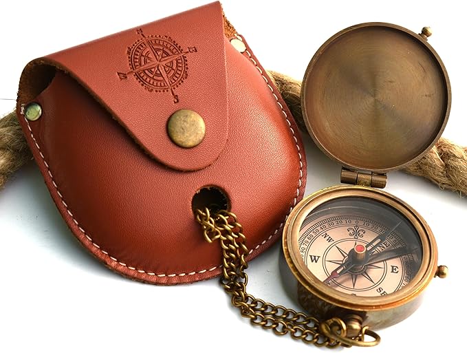 Be Strong and Courageous (Joshua 1:9) Brass Compass with wooden Box-Engraved Scripture Prayer Compass Religious Gift for Men & Women - Baptism, Confirmation, Communion Compass for Boys Graduation Gift