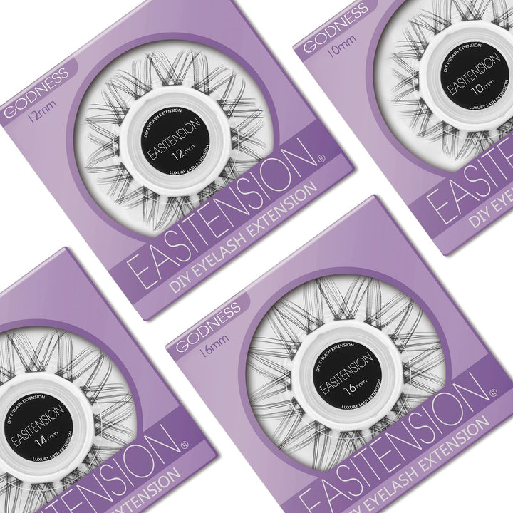 DIY Eyelash Extension, 3D Effect Individual Melt Flare Lash Cluster Natural Lashes Set, Home Eyelash Extension, D curl Lashes Pack 14MM-Godness