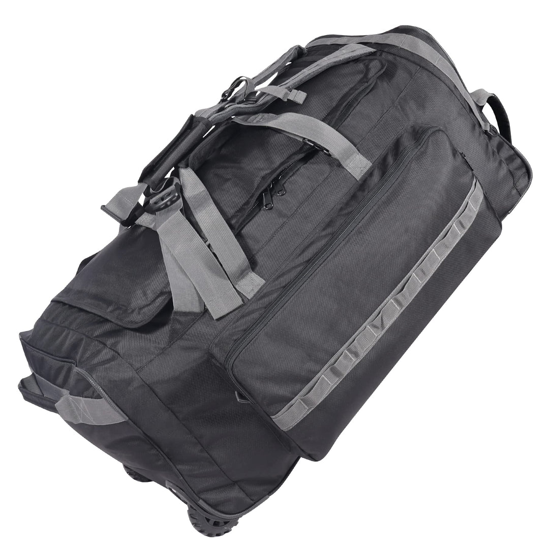 REDCAMP 85L/120L/140L Foldable Duffle Bag with Wheels, Large Travel Duffel Bag, 140l Black and Grey With Sturdy Bottom