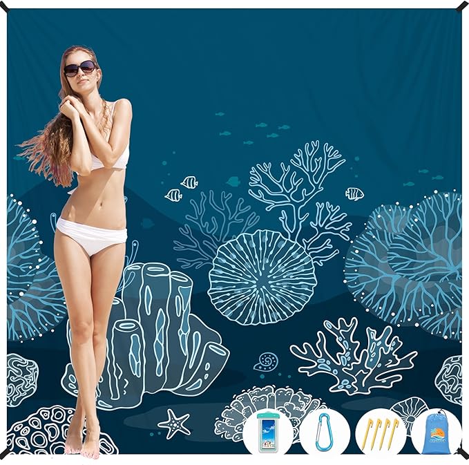 Beach Blanket Waterproof Sandproof 1-7 Adult Oversized 78 '' × 81 '' Lightweight Durable Compact Sand Free Beach Mat for Travel Camping Hiking Picnic Blanket Extra Large