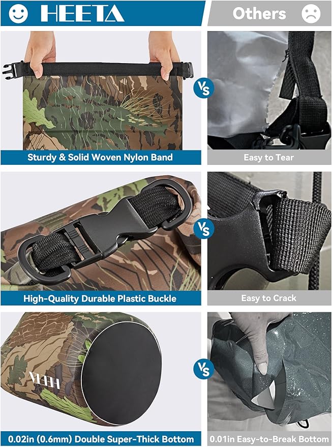 HEETA Waterproof Dry Bag for Women Men(Upgraded Version) 5L/10L/20L/30L/40L Roll Top Lightweight Dry Storage Bag Backpack with Emergency Whistle for Travel, Swimming, Boating, Kayaking, Camping, Beach