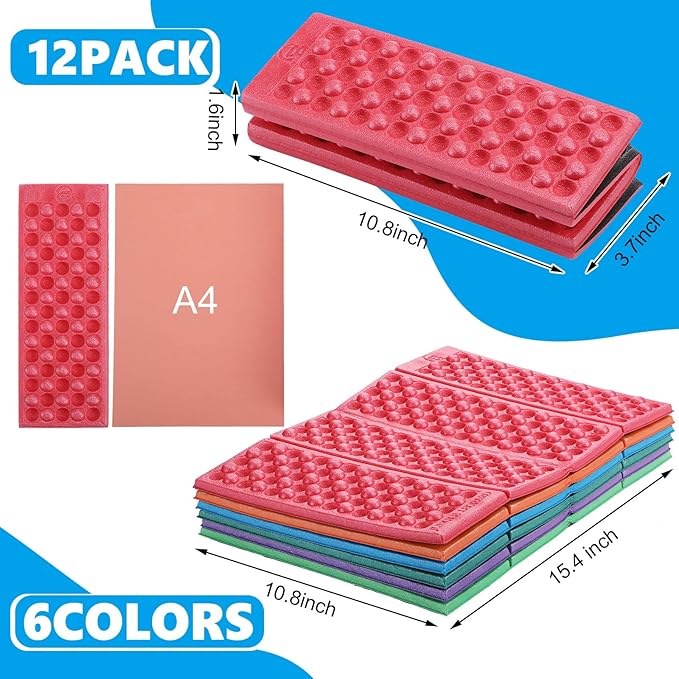 Jutom 12 Pcs Camping Foam Pad for Floor Foldable Hiking Sit Pad EVA Foam Waterproof Seat Cushion Chair Stadium Mat for Mountaineering Camping Hunting