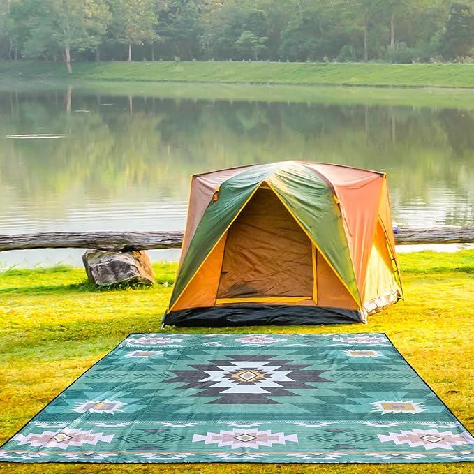 Beach Blanket, Sandproof Beach Mat, Waterproof Quick Drying Lightweight Outdoor Aztec Picnic Mat 79" X 83" for 2-4 Adults with Pocket for Travel, Camping, Hiking