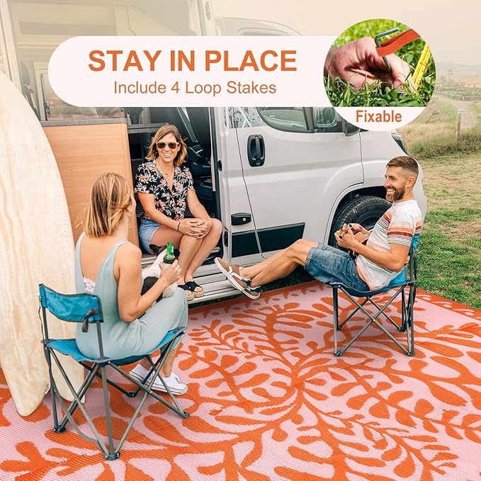 Anidaroel 6'x9' Outdoor Rug for Patio, Reversible Waterproof Patio Rug, Outdoor Plastic Straw Rug Outside Area Rug, RV Mat for Camping, Porch, Balcony, Pool Deck, Backyard (Orange, 6’x9')