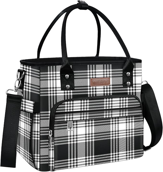 MIYCOO Lunch Bag Lunch Box Women - Leakproof Insulated Lunch Cooler Bag for Women - Large Lunch Tote Bags Adults, Checkered Black and White